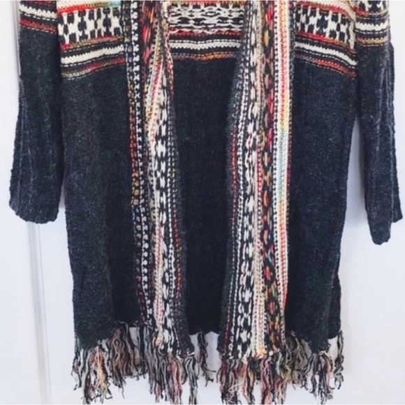 Western Fringe Hem Open Front Cardigan Soft Warm Sweater Multi Sizes NWT - Picture 9 of 13